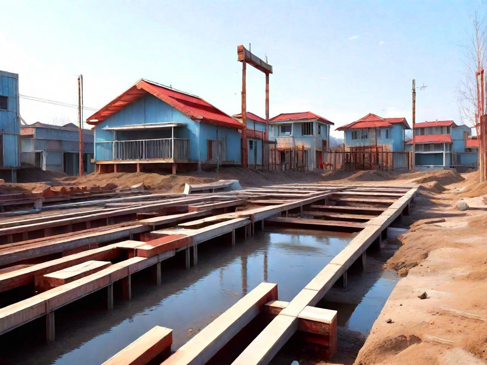 輕鋼別墅施工現場中的水泥方樁