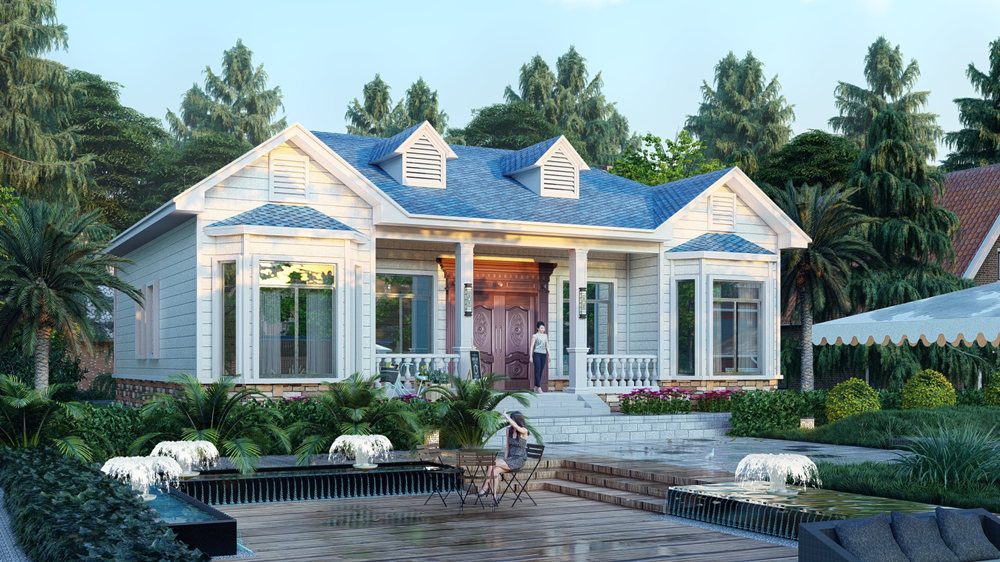 睿婕輕鋼別墅公司設(shè)計(jì)的一層輕鋼別墅戶型效果圖